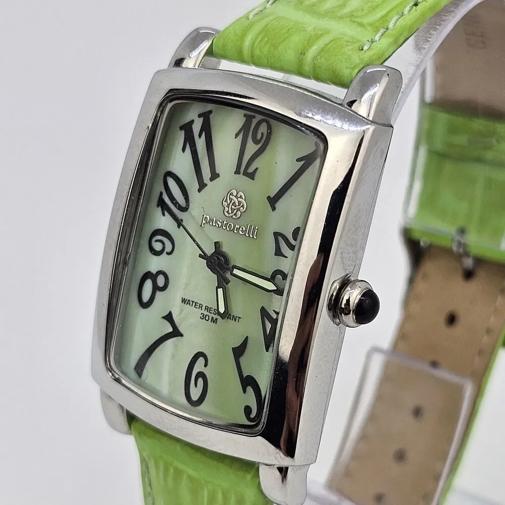 Pastorelli Women's Watch 28MM Gray Dial Green Leather Band Straps New‎ Battery
